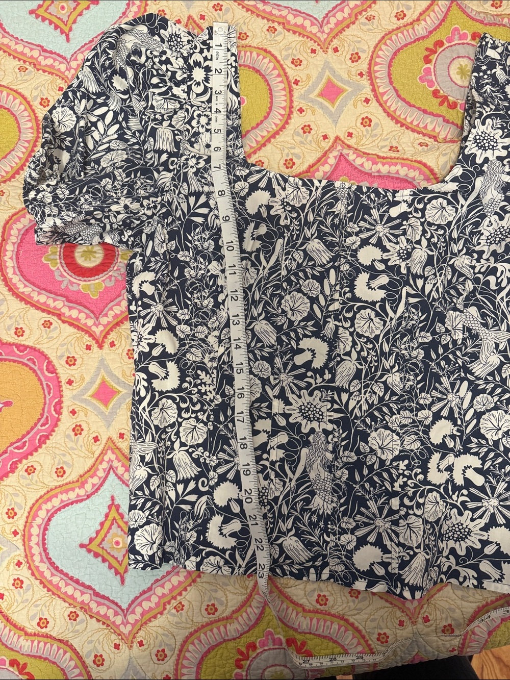 J. Crew Navy and White Floral Square-Neck Blouse - Picture 6 of 6